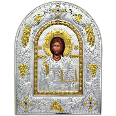 Икона Иисуса Христа Спасителя, (серебро 960*, золочение 750*) в рамке  Классика со вставками (гранат), купить недорого подарки, сувениры с  доставкой в регионы