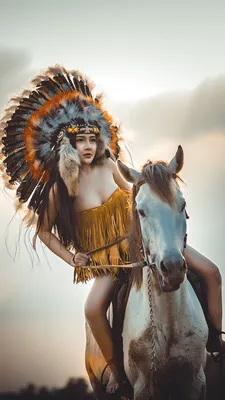 Картинки Лошади Индейцы Девушки Животные 1080x1920