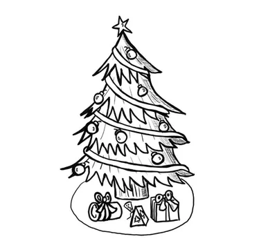 Новогодняя елка рисунок карандашом - 54 фото