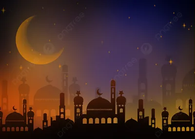 Crescent Moon Of Muslim Mosque On Sky Background. Symbol Of Islam On Dome  Of Mosque. Silhouettes Of Islamic Baths And Minarets. Concept - Belief In  Islam And Islam. Visiting Mosques Фотография, картинки,