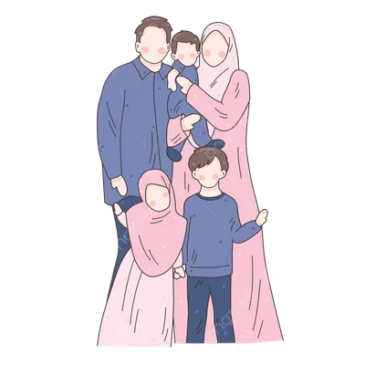 Мусульманская семья с тремя детьми поздравляет прощение с иэд мубараком |  Премиум векторы