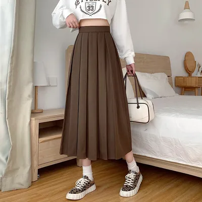 Женская длинная юбка, черная плиссированная коричневая юбка с высокой  талией, трапециевидная корейская мода, летние винтажные серые юбки средней  длины, Y2K, весна-лето 2023 | AliExpress