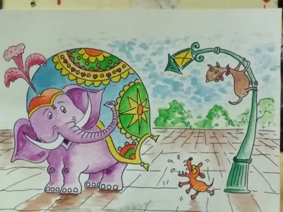 Иллюстрация Слон и моська в стиле детский, книжная графика |