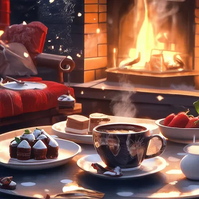 Уютная сцена около камина с 2 чашками горячего чая и уютного теплого шарфа  Стоковое Изображение - изображение насчитывающей уютный, камин: 130394225
