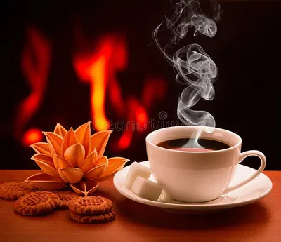 Камин с поджечь огнем. Напиток кофейной чашки Стоковое Фото - изображение  насчитывающей кофе, топление: 202238836