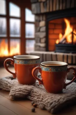 Зима, утро, кофе, тепло, камин» — создано в Шедевруме