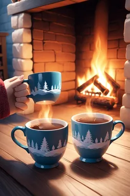 Вечер. Снег. Камин. Чашка кофе с молоком. Романтика. | Пикабу