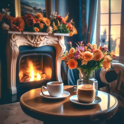 Горячий кофе и камин стоковое изображение. изображение насчитывающей свеже  - 99121105