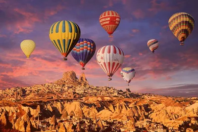 Picture Turkey balloon (aeronautics) Cappadocia Cliff 1920x1080