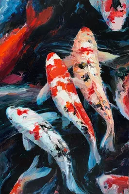 Картина маслом \"Карп Кои. Японская золотая рыбка на удачу\" 20x30 JR200308  купить в Москве