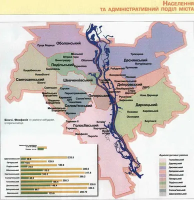 Карта-схема административного деления г. Киева. Административная карта Киева  с обозначением населенности районов города | Kiev Maps | Все карты Киева и  Киевской области в одном месте