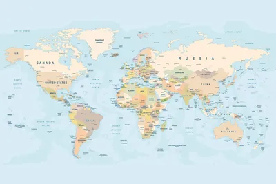 Карта мира - Фотообои в Екатеринбурге для детской комнаты с картой мира на  русском языке. Заказать обои в детскую комнату Карта мира - (14457)