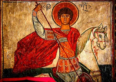 Святой Георгий Победоносец | Икона на сусальном золоте купить в Москве