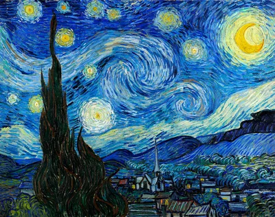 Картина художника Винсента Ван Гога \"Звездная ночь\", на натуральном  хлопковом холсте, на подрамнике, в подарок для интерьера