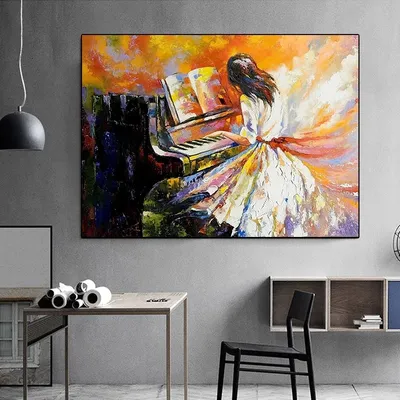 Картина маслом девушка играть фортепиано Картина на холсте настенное  искусство картины Куадрос плакат для гостиной спальни фон домашний декор |  AliExpress