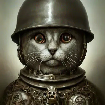 Кот с большими глазами в железной …» — создано в Шедевруме