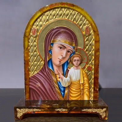Икона Казанской Божией Матери, написанная в технике палех