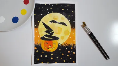 Как нарисовать Хэллоуин: кот на луне