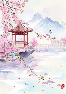 Традиционный китайский стиль - пейзаж, цветы: нежное, весеннее,  фантастическое | Japanese painting, Blossoms art, Japanese art