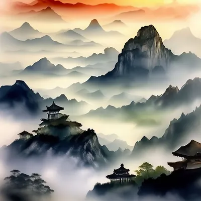 Традиционный китайский пейзаж, …» — создано в Шедевруме