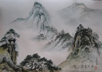 Китайский пейзаж с цветущей сакурой» — создано в Шедевруме