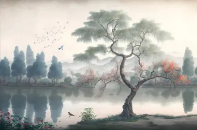 Уроки по пейзажной живописи у-син. \"Китайский пейзаж с рекой и лодками -  YouTube