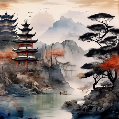 Пейзажи китайский пейзаж в стиле …» — создано в Шедевруме