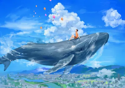 Синий кит плавает или летит в мистическом небе океана сквозь разноцветные  облака с помощью генеративного ии | Премиум Фото