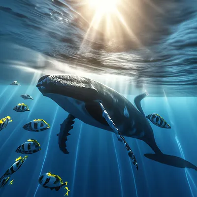 В воде плавают рыбы и киты на …» — создано в Шедевруме