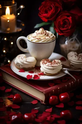 Чашка с кофе с молоком , украшенная сердечком из какао | Обои для телефона
