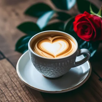 Кофе с пенкрй сердечком и …» — создано в Шедевруме