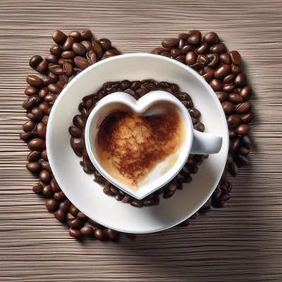 Котик с сердечком и чашкой кофе» — создано в Шедевруме