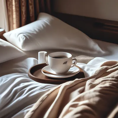 Утро кофе в постели Чашка кофе на кровати в комнате с большим количеством  естественного солнечного света Наслаждаясь мелочью Стоковое Изображение -  изображение насчитывающей дом, концепция: 160578449