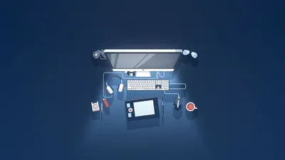 Компьютер на столе, огромный монитор…» — создано в Шедевруме