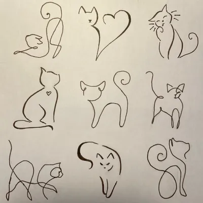 Простые 9 рисунков кошек, нарисованных с помощью одной линии. | Уголок  творчества | Дзен