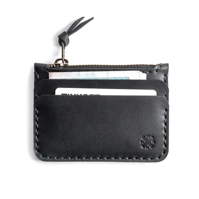 Маленький черный кошелек с отделом для мелочи - Manboro Store - изделия из  кожи ручной работы
