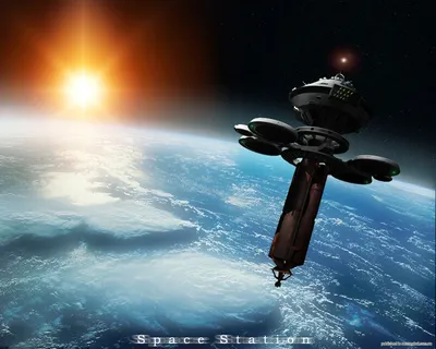 Космические корабли летят к городу Обои для рабочего стола 1024x1024