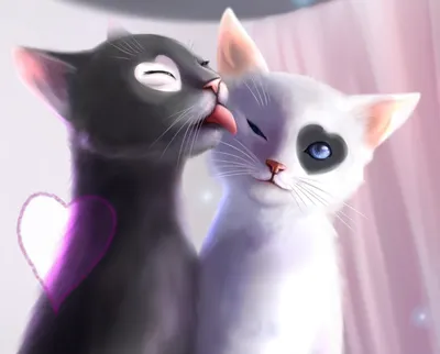 Иллюстрация Кот и кошка. Любовь в стиле детский | Illustrators.ru