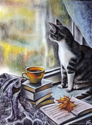 Картина \"Уютная осень\". Кошка на окне. Осеннее настроение в  интернет-магазине Ярмарка Мастеров по цене 7500 ₽ – MNVFWRU | Картины,  Самара - доставка по России