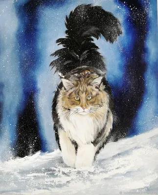 Иллюстрация Зимний кот) в стиле 2d | Illustrators.ru