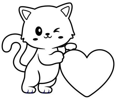 Кот с сердцем — раскраска для детей. Распечатать бесплатно.