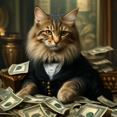 Богтый кот с деньгами в машине» — создано в Шедевруме