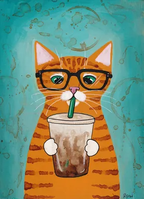 Картина «Кот и чашка кофе», Gala Kolomenskaya