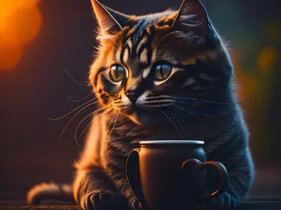 Картина по номерам \"Кот с чашкой кофе\"