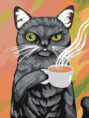 Белый кот пьёт кофе с печеньем …» — создано в Шедевруме