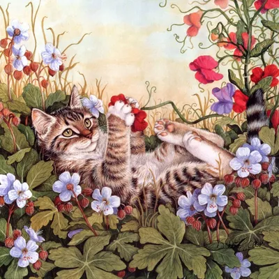 Иллюстрация Кот с букетом в стиле 2d | Illustrators.ru