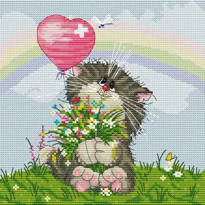 Плакат Котик с цветами