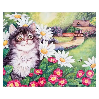 Оригинал схемы вышивки «Кот с цветами» (№529106) - Вышивка крестом