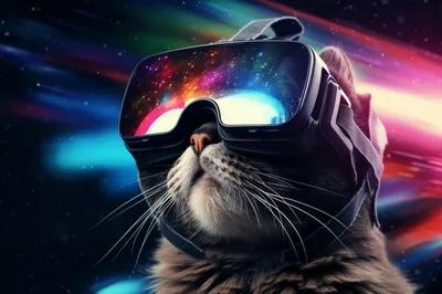 Кот в очках vr в космосе | Премиум Фото