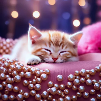 Милый маленький котик спит на …» — создано в Шедевруме